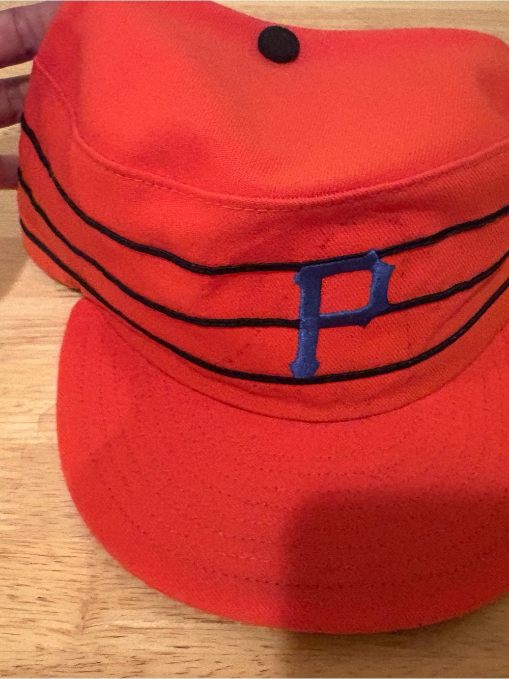 Ebbets Field Flannels Orange Baseball Cap Hat Blue P Black Piping Size 7 1/4